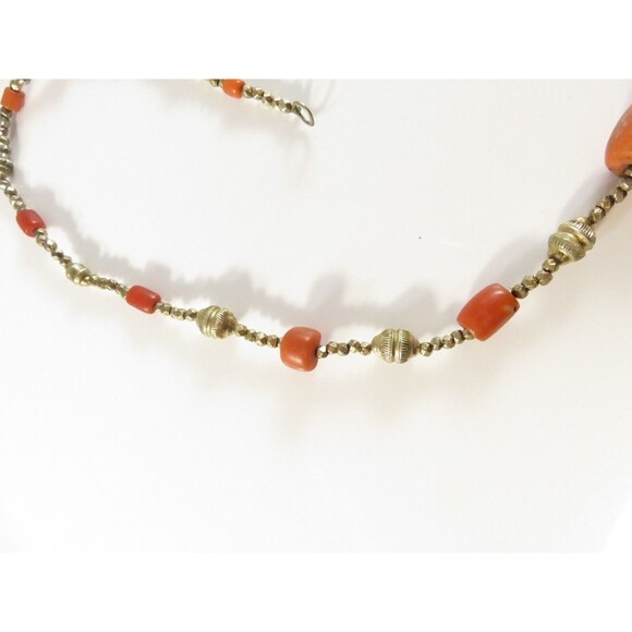 Antique Gold Vermeil Coral Necklace, Silver Faceted Beads, 20.5", Handmade - Picture 4 of 9